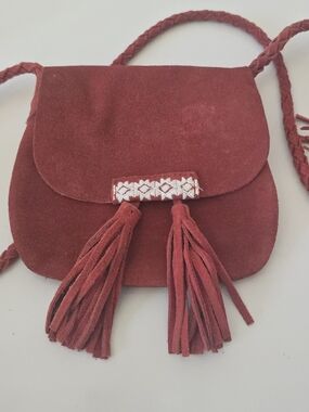 Zara | Suede Tassel Crossbody Bag in Deep Red